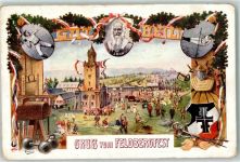 61389 W6384 Feldberg , Taunus Lithographie Feldbergfest Turnvater Jahn Turner Pferd Degen Wappen