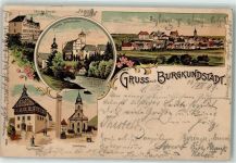 96224 W8622 Burgkunstadt 1899 Lithographie Idioten Anstalt Schloss Strössendorf Rathaus Stadtkirche Blumen