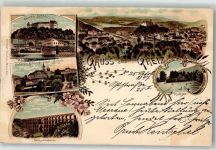 07973 O6600 Greiz 1897 Lithographie Oberes Schloss Unteres Schloss Schule Goltzschthalbrücke Parksee Bahnpost Gera - Weischlitz Zug 376