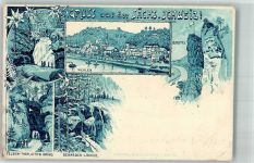 01847 O8351 Bastei 1899 Lithographie Vorläufer Druck 1890-1895 Die Bastei Felsentor Schwedenlöcher Amselfall