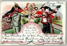 Hand in Hand fürs Vaterland Patriotik Schützenfest 1903 Künstlerkarte
