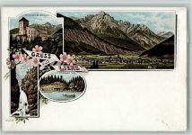 9900 Lienz Lithographie Gruss aus - Wasserfall, Schloss, Verlag Metz 4299 AK