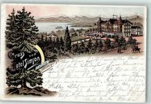 82327 W8132 Tutzing Gebrauchsspuren Gruss aus Lithographie Hotel Simson - Starnberger Dampfschiffspost 1895