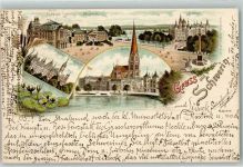 15755 O2750 Schwerin b Königs Wusterhausen 1894 Lithographie Theater Museum Schloss Seerosen Dom Vorläufer