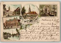 14712 O1830 Rathenow 1897 Lithographie Markt Kaiserl. Post Schleusen Kanal Kirche Inneres der Kirche