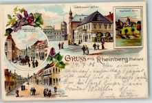 47495 W4134 Rheinberg 1906 Lithographie Cafe Restaurant Gasthaus de Fries Spanischer Fallan Rheinstraße mit Rathaus Orsoyerstraße