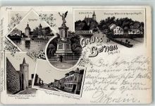 16321 O1280 Bernau b Berlin 1897 Lithographie Königstor Pulverturm Stadtmauer Kriegerdenkmal Kaiserstraße mit Kaiserl. Postamt St. Marienkirche Kronprinzen-Allee mit St. Georgen-Kapelle