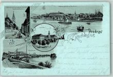 Roudnice Raudnitz 1898 Lithographie / Mondschein Gruss aus