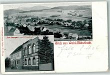 69483 W6948 Wald-Michelbach 1906 - Gasthaus zum Odenwald Billard Kegelbahn Gruss Kirche Bahnpost Mörlenbach Wahlen Zug Nr.1258