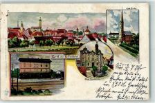 97215 W8704 Uffenheim 1898 Gebrauchsspuren Kath. Kirche neue Stadtkirche Bahnhof Lithographie