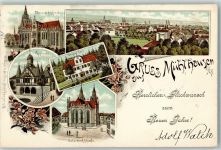 99974 O5700 Mühlhausen , Thür 1895 Lithographie Obermarktskirche Papperode Weisses Haus Untermarktskirche