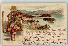22100 Como 1898 Lithographie La Tremezzina Lac de Como Esel mit Körben