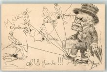 sign. Orens Denizard karikatur Brest Cherbourg Havre Calais Dunkerque Russie Motiv Frankreich Künstlerkarte