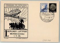 W1000 Berlin Mitte 1. Berliner Luftpost-Werbeschau 1936 Sonderstempel WK II Ganzsache