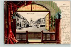 39288 O3270 Burg b Magdeburg 1902 Prägedruck Fensterblick Marktplatz