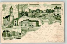 15517 O1240 Fürstenwalde , Spree 1899 Gebrauchsspuren Kirchestraße Bullenturm Städt. Gymnasium Denkmals u. Kaiserplatz Kaserne Lithographie
