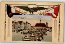 03238 O7980 Finsterwalde - Markt Marktszene Fahnen