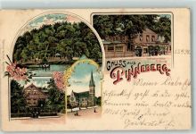 25421 W2080 Pinneberg 1898 Lithographie Bahnhof Hotel Gasthaus zur Eiche Kirche Ottmar Zieher