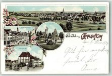 74564 W7180 Crailsheim 1897 Lithographie Wilhelmshöhe Wilhelmstraße Schloßplatz