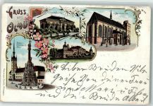 Olomouc Olmütz 1901 Lithographie Stadtpark Pavillon Rathaus Dreifaltigkeitssäule St. Mauritzkirche