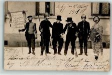 67190 Mutzig 1901 Privatfoto AK Winter Panaman Mutzig Fürstlicher Konkurs Fasnacht Ziehharmonika
