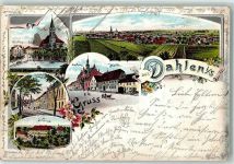 04774 O7262 Dahlen , Sachs 1899 Lithographie Schloß Bahnhofstraße Rathaus Marktplatz