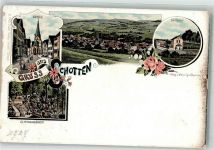 63679 W6479 Schotten , Hess Gebrauchsspuren Bahnhof Altenburgskopf Kirche Lithographie