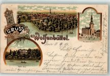 38300 W3340 Wolfenbüttel , Niedersachs 1907 Lithographie Marienkirche Gasthaus Kaffee Haus