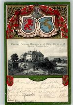 Bürgeln Schloss 1904 Prägedruck Pension Schloß Bürgeln Wappen