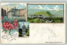 8010 Graz 01.Bez.:Innere Stadt 1899 Lithographie Hauptplatz Wetterhäuschen