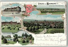 06618 O4800 Naumburg Saale 1902 Lithographie Artillerie Kaserne Kadettenhaus Bürgergarten