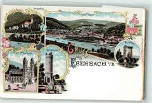 69412 W6930 Eberbach , Baden Lithographie Pulverturm Katzenbuckel Zwingenberg Neckar