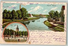 39307 O3280 Genthin 1902 Lithographie Plauer Kanal Marktplatz