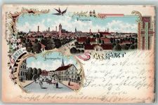 39418 O3250 Staßfurt 1898 Lithographie Brückenpartie
