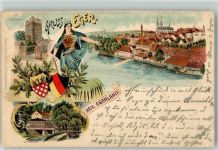 Cheb Eger 1900 Gebrauchsspuren Stuafenburg Mühle Wappen Germania Heil Egerland