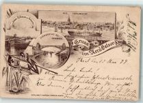24161 W2303 Levensau 1899 Lithographie Vorläufer Nord-Ostsee-Kanal Hochbrücke Ostsee-Schleuse Anker
