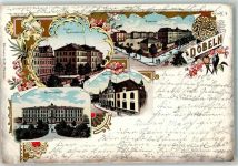 04720 O7300 Döbeln 1902 Lithographie Körnerschule Postamt Realgymnasium Kasernen Singvögel