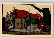 21335 W2120 Lüneburg Künstlersteindruck Alter Krahn & Lünertor Pferdefuhrwerk