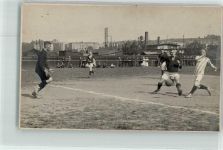 01896 O8514 Pulsnitz Gebrauchsspuren Fußballplatz Fußballer Foto AK Ort handschriftlich