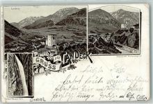 6500 Landeck 1896 Vorläufer Lötzer Wasserfall Schloss m. Parseierspitze Lithographie