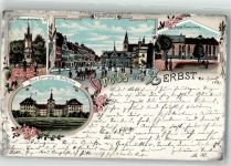 39261 O3400 Zerbst 1897 Lithographie Herzogl. Francisceum Herzogl. Schloß Kriegerdenkmal Marktplatz