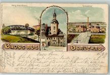 08396 O9611 Waldenburg , Sachs 1899 Lithographie König Albert-Brücke Rathaus Schlachthof