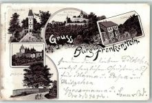 64367 W6109 Frankenstein , Burg 1897 Lithographie Ruine Burg Alte Burglinde Forsthaus Vorläufer