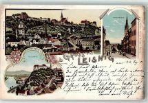 04703 O7320 Leisnig 1901 Lithographie Schloß Kirchstraße