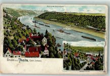 01796 O8300 Pirna Lithographie Posta Postaer Grund Elbschiffe Raddampfer