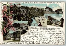 09429 O9372 Wolkenstein 1898 Gebrauchsspuren Gasthaus Arnold Hüttenmühle Waldmühle Flössplatz Lithographie