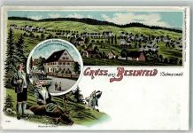 72297 W7291 Besenfeld Gebrauchsspuren Lithographie Jagdgesellschaft Hirsch Aussteuergeschäft Kaufmann Kappler