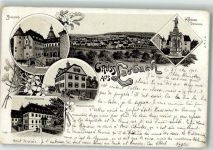 35321 W6312 Laubach , Hess 1906 Lithographie Schloß Friedrichsburg Friederigianum Kriegerdenkmal