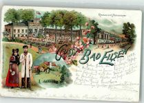 31707 W3064 Bad Eilsen 1899 Lithographie Trachtenpaar Tabakspfeife Gasthaus Heinemeyer