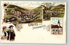 W7746 Hornberg , Schwarzwaldbahn Schwarzwälder Trachtenpaar Ev. Kirche Schafherde Reichenbachtal Trachten Schwarzwald Lithographie